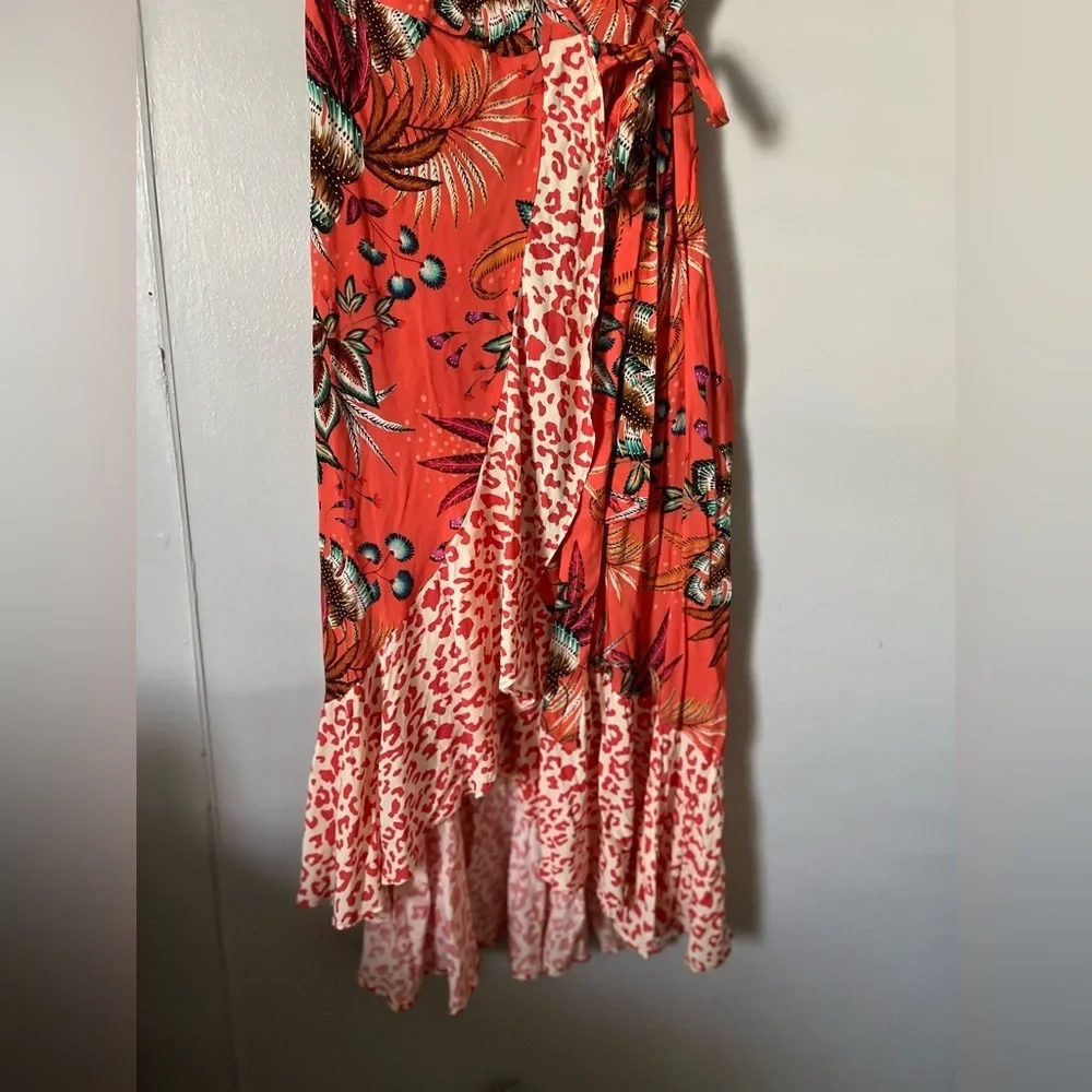 New FARM Rio Vibrant Orange Floral High Low Dress 100% viscose - Picture 6 of 8